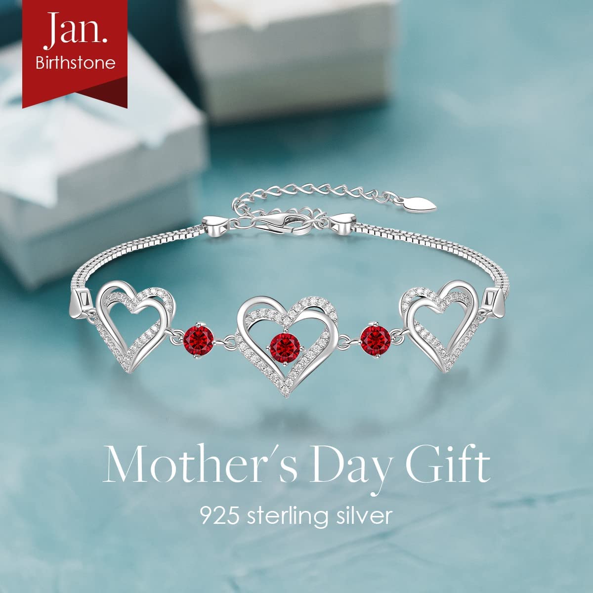 CDE Forever Love Heart Bracelet 925 Sterling Silver with Birthstone Zirconia, Anniversary Mother's Day Birthday Jewelry Gifts for Women Wife Her - Image 4